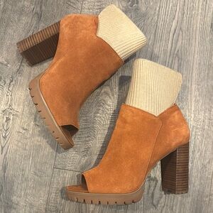 Vince Camuto Brown Suede Ankle Booties with Chunky Heel